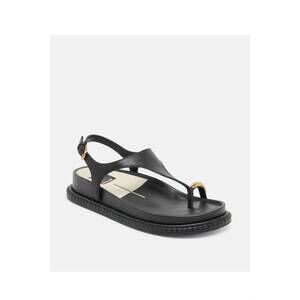 NEW DAGNE DOVER women's metal toe ring leather sandal in black